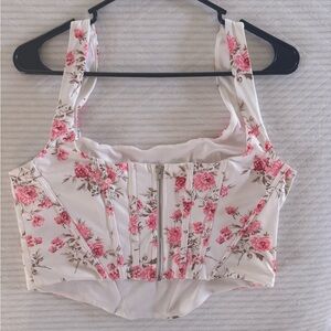 Floral Corset Top - Pink and White